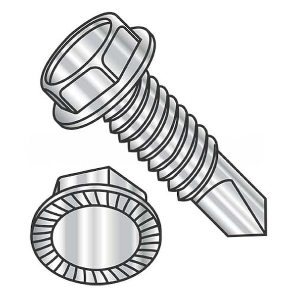Usa Industrials Self-Drilling Screw, 1/4"-20 x 3/4 in, Plain 18-8 Stainless Steel Flange Hex Head BULK-SCRW-12598 - main